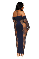 Dreamgirl Queen Size Denim Bodystocking Gown With Halter Chain Bodystocking